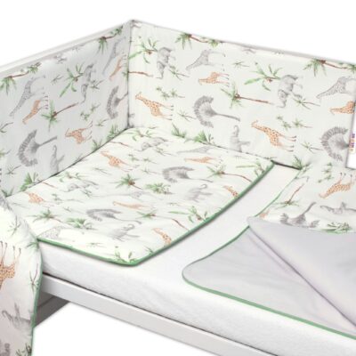 3-dielna sada mantinel s obliečkami Baby Nellys Safari - biela s potlačou/zelená,135x100cm