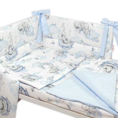 3-dielna sada mantinel s obliečkami Baby Nellys, Slon a Dúha, modra/biela, 135 x 100 cm