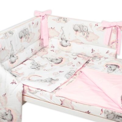 3-dielna sada mantinel s obliečkami Baby Nellys, Slon a Dúha, ružová/biela, 135 x 100 cm
