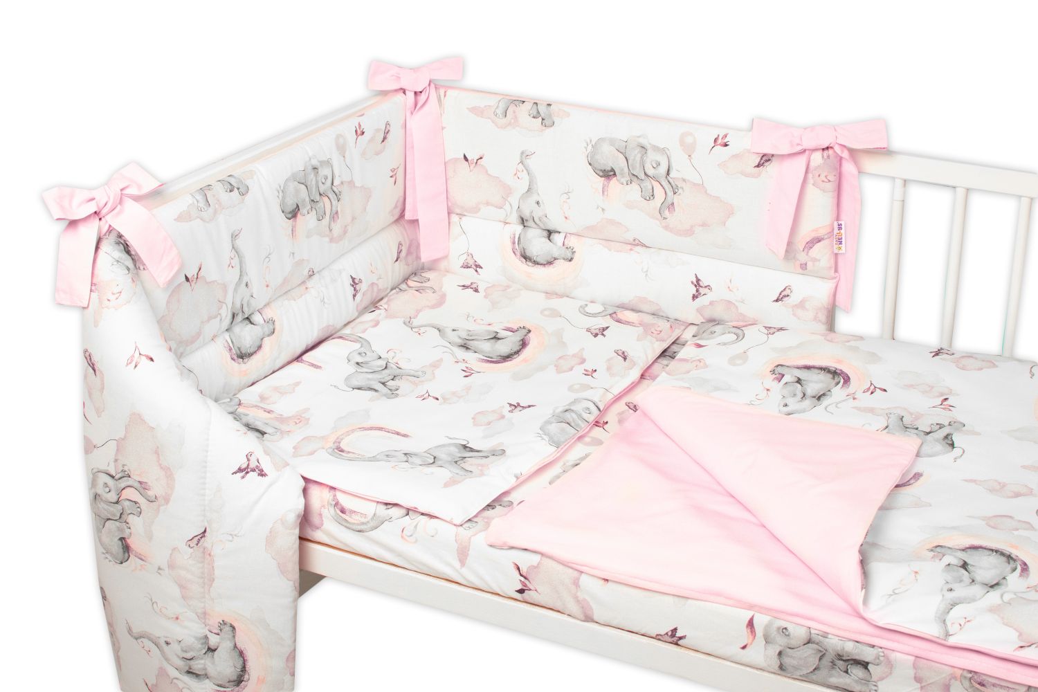 3-dielna sada mantinel s obliečkami Baby Nellys, Slon a Dúha, ružová/biela
