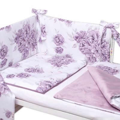 3-dielna sada Mantinel s obliečkami, bavlna/velvet, Plameniak - slivkový