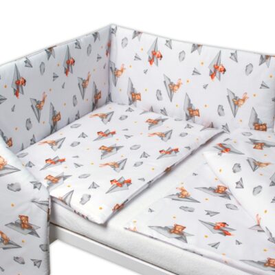 3-dielna sada - mantinel s obliečkami Medvedík a kamaráti - biela, 135x100cm