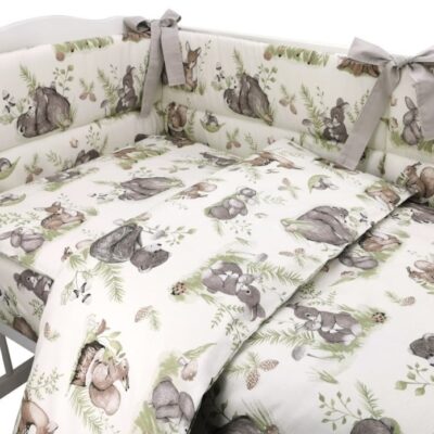 3-dielna sada Mantinel s obliečkami Pohoda v lese - ecru/sivá