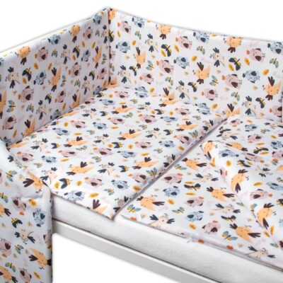 3-dielna sada - mantinel s obliečkami Vtáčiky a Vážky - biela, 135x100 cm