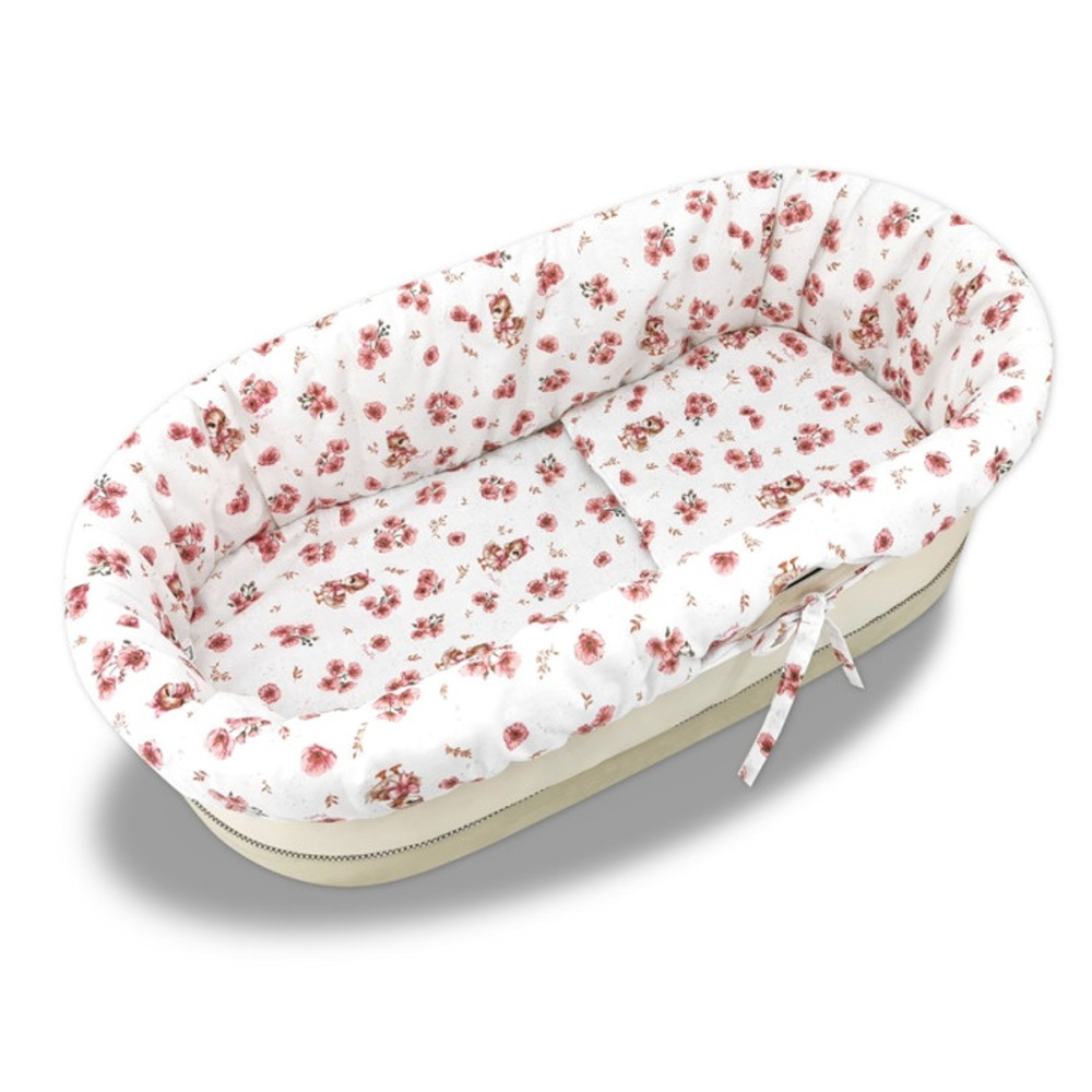 3D sada do koša, kočíka - bavlna, Kačenky - biela, púdrovo ružová