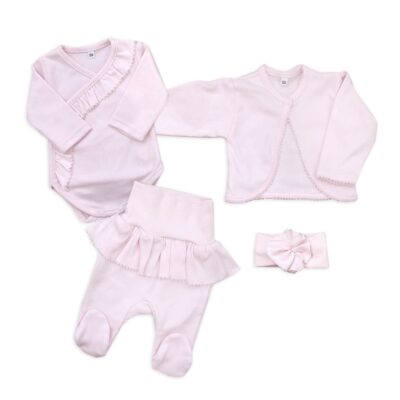 4-dielna bavlnená sada pre bábätko do pôrodnice, sv. ružová, veľ. 56