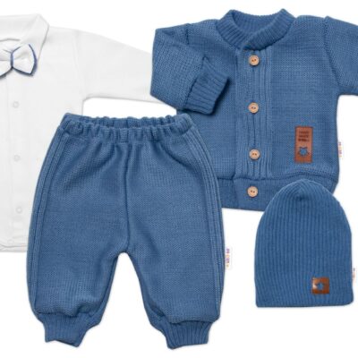 5-dielna pletená sada Baby Nellys, Boy, body, nohavice, sveter, čiapka, motýlik, modrá,62