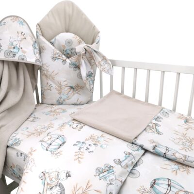 6-dielna výhod. sada s darčekom pre bábätko, 120 x 90 cm, ZOO na cestách - mätová/cappucci