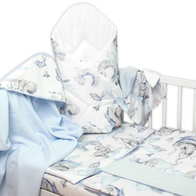 6-dielna výhod. sada s darčekom pre bábätko Baby Nellys, 120x90 Slon a dúha, modrá/biela