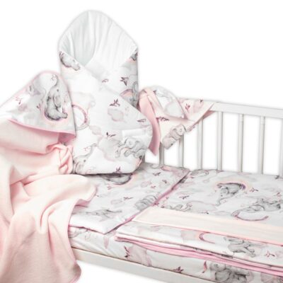 6-dielna výhod. sada s darčekom pre bábätko Baby Nellys, 120x90 Slon a dúha, ružová/biela