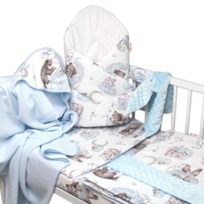 6-dielna výhod. sada s darčekom pre bábätko Baby Nellys, 135x100 Zvířátka na mráčku, modrá