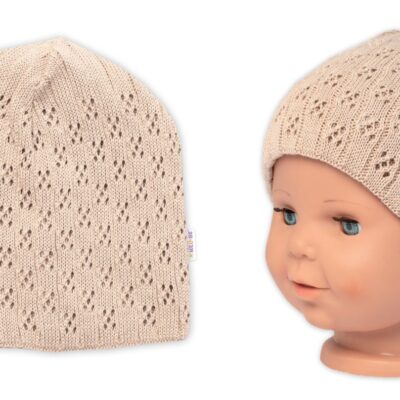 Ažúrková čiapka, dvojvrstvová, bavlna, Baby Nellys - cappuccino, veľ. 44-48 cm