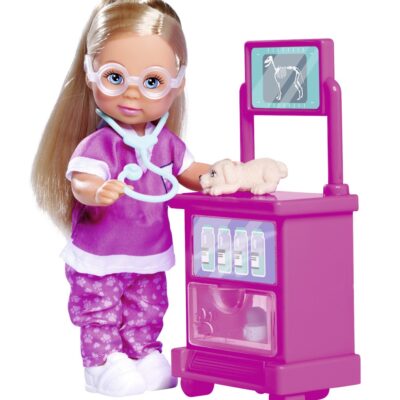 Bábika Evička ako veterinárka s okuliarmi