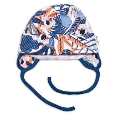 Baby Bavlnená čiapočka na zaväzovanie - Jungle, granát/ecru 62/68