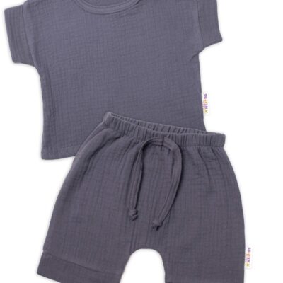 Baby Nellys 2-dielna mušelínová súpravička, tričko + kraťasky BOY, granát, veľ. 62