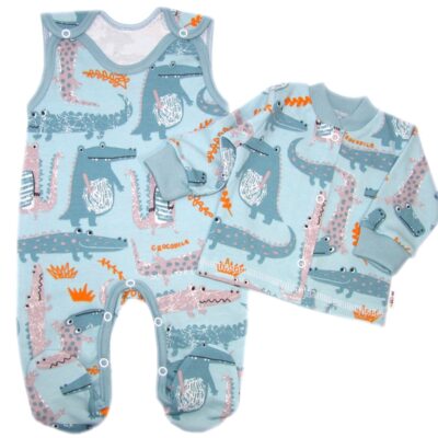 Baby Nellys 2-dielna sada, bavlnené dupačky s košieľkou Krokodýl Eda, mint, veľ. 68
