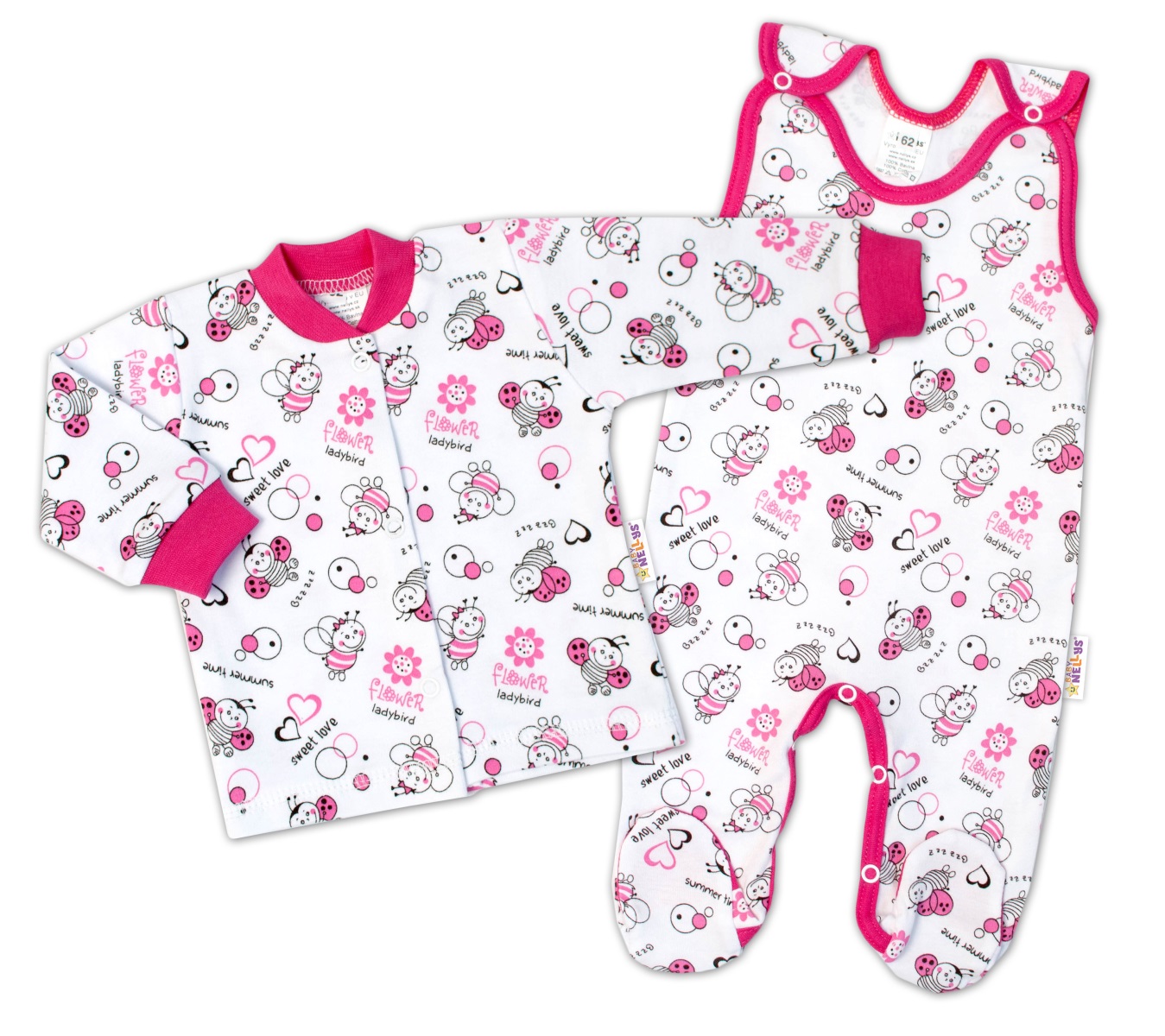 Baby Nellys 2-dielna sada, bavlnené dupačky s košieľkou Lienky, biela, veľ. 62