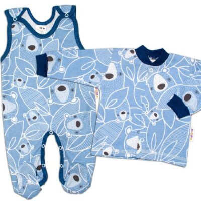 Baby Nellys 2 - dielna sada, bavlnené dupačky s košieľkou Medvedík, modrá, veľ. 68