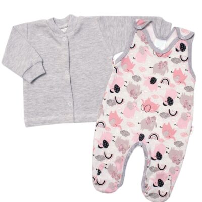 Baby Nellys 2 - dielna sada, bavlnené dupačky s košieľkou Sloníci, sivá, veľ. 68