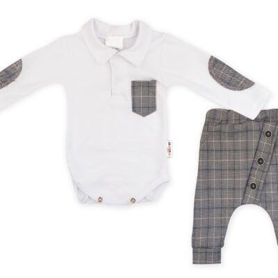 Baby Nellys 2-dielna sada Robert, body s golierom, nohavice Baggy-šedé kárko, veľ. 80