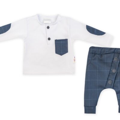 Baby Nellys 2-dielna sada Robert, tričko s dl. rukávom,nohavice Baggy-modré kárko, veľ. 98