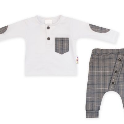 Baby Nellys 2-dielna sada Robert, tričko s dl. rukávom, nohavice Baggy-šedé kárko, veľ. 92