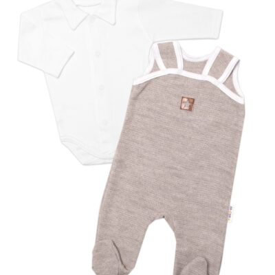 Baby Nellys 2-dielna súpravička Star, body dl. rukáv + pletené dupačky, béžové, veľ. 68