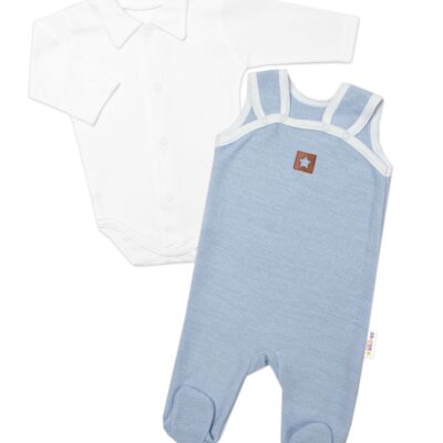 Baby Nellys 2-dielna súpravička Star, body dl. rukáv + pletené dupačky, modré, veľ. 68