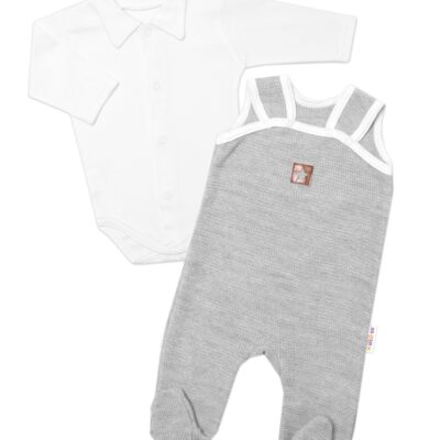 Baby Nellys 2-dielna súpravička Star, body dl. rukáv + pletené dupačky, sivé, veľ. 62