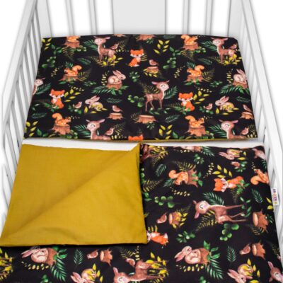 Baby Nellys 2-dielne bavlnené obliečky - Baby Friends, čierna/zelená, 135x100 cm