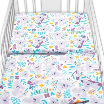 Baby Nellys 2-dielne bavlnené obliečky Koala na strome - biela/liala, 135x100 cm