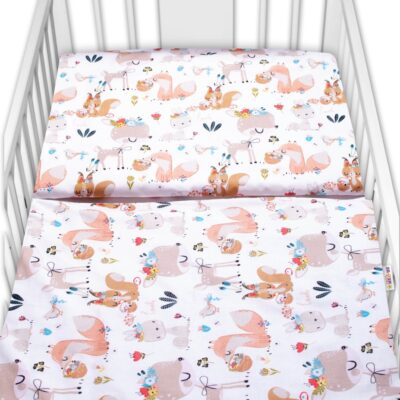 Baby Nellys 2-dielne bavlnené obliečky - Rozprávkové zvieratká - biela, veľ. 135x100 cm