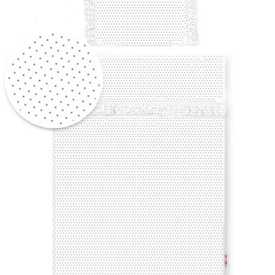 Baby Nellys 2-dielne bavlnené obliečky s volániky -  bielé/bodky modré 135x100 cm