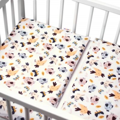 Baby Nellys 2-dielne bavlnené obliečky Vtáčiky a Vážky - biela, 135x100 cm