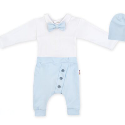 Baby Nellys 3-dielna sada Hubert, body s motýlikom, tepláčiky a čiapka - sv. modrá, veľ.92