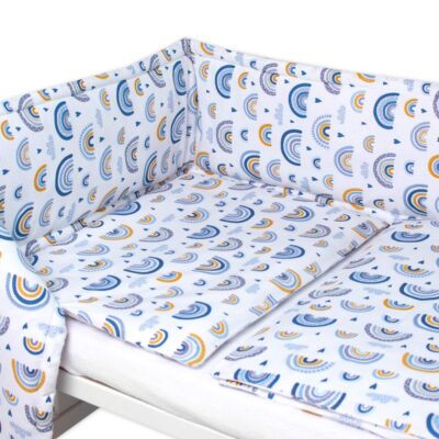 Baby Nellys 3-dielna sada Mantinel s obliečkami -Dúha, modrá, 135x100 cm