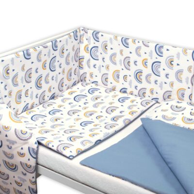 Baby Nellys 3-dielna sada Mantinel s obliečkami-Dúha, pastelová s potlačou/modrá,135x100cm
