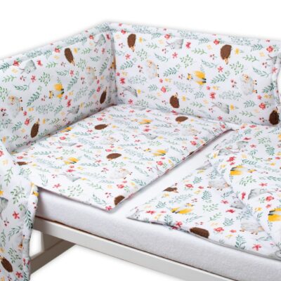 Baby Nellys 3-dielna sada Mantinel s obliečkami - Kamaráti lúky, biela