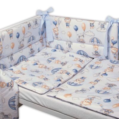 BABY NELLYS 3-dielna sada mantinel s obliečkami, Lietajúce zvieratká, modrá, 135x100 cm