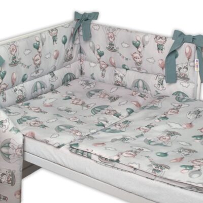 BABY NELLYS 3-dielna sada mantinel s obliečkami, Lietajúce zvieratká, zelená