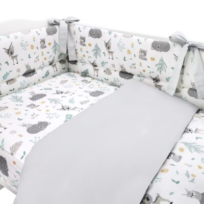 BABY NELLYS 3-dielna sada mantinel s obliečkami, New Forest Friends, šedá, 135x100 cm