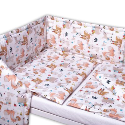 Baby Nellys 3-dielna sada Mantinel s obliečkami - Rozprávkové zvieratká - biela, 135x100cm