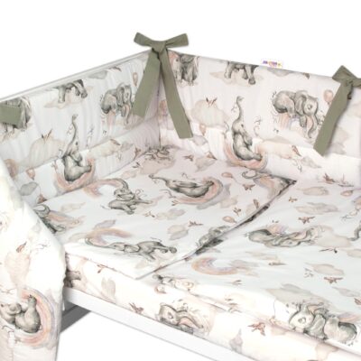 BABY NELLYS 3-dielna sada mantinel s obliečkami, Slon a Dúha, biela/sivá