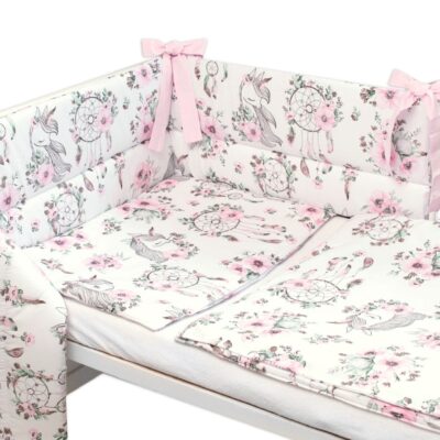BABY NELLYS 3-dielna sada mantinel s obliečkami, Sny Jednorožca, biela/ružová, 135x100 cm
