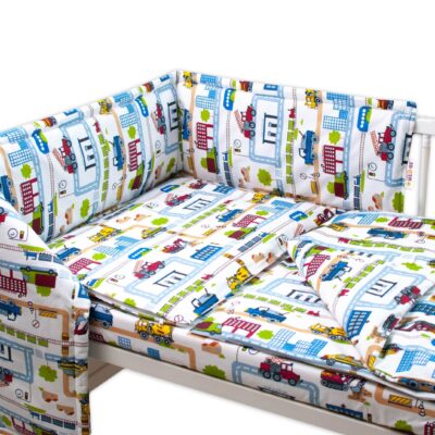 Baby Nellys 3-dielna sada Mantinel s obliečkami - Stavebné stroje, biela, 135 x 100