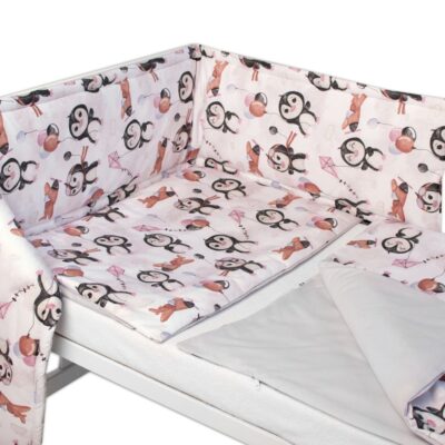 Baby Nellys 3-dielna sada Mantinel s obliečkami , Tučniaky, biela/sivá