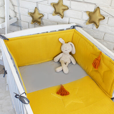 Baby Nellys 3 dielna sada Mantinel s obliečkami vafelek - horčicová