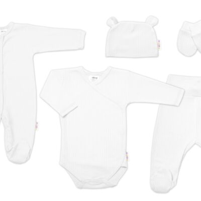 Baby Nellys 5-dielna rebrovaná súpravička do pôrodnice BOY, biela, veľ. 68