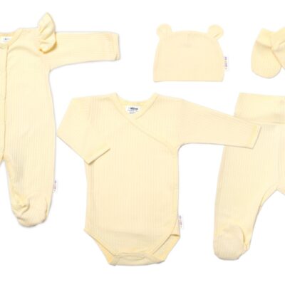 Baby Nellys 5-dielna rebrovaná súpravička do pôrodnice Girl, žltá, vel. 68
