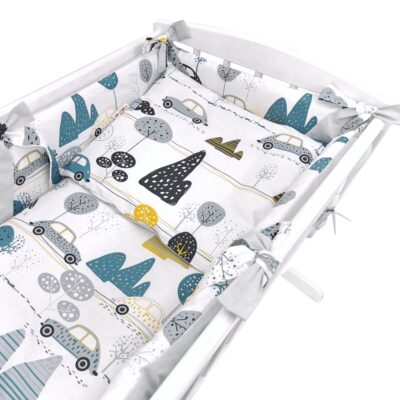 Baby Nellys: 6-dielny set do kolísky (Autá, sivá/zelená)